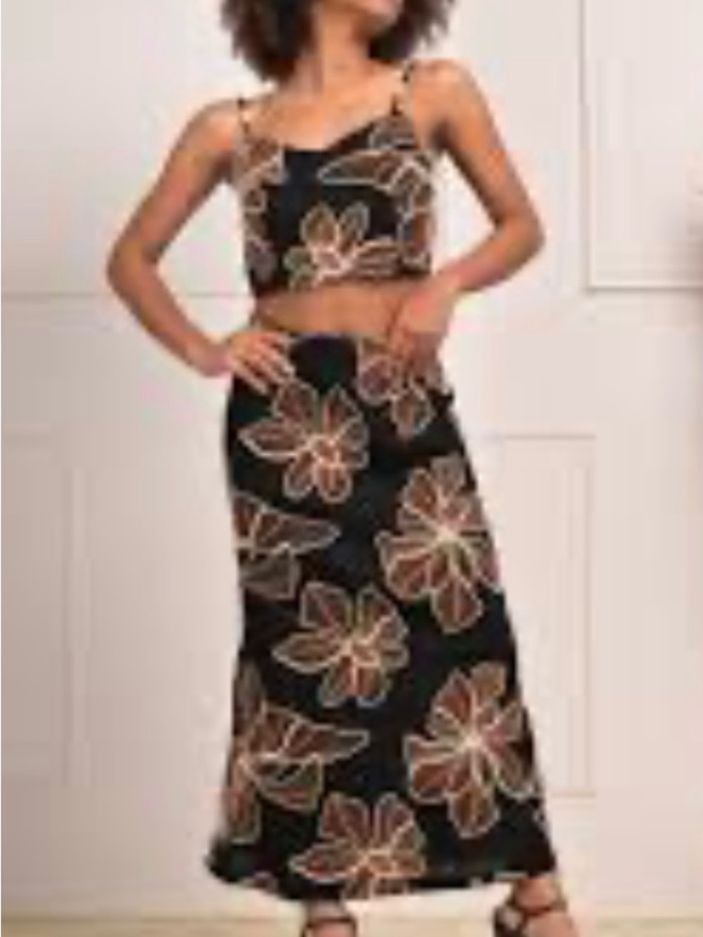 Black Floral Maxi Skirt - Women's Brown & Cream Blossom Print